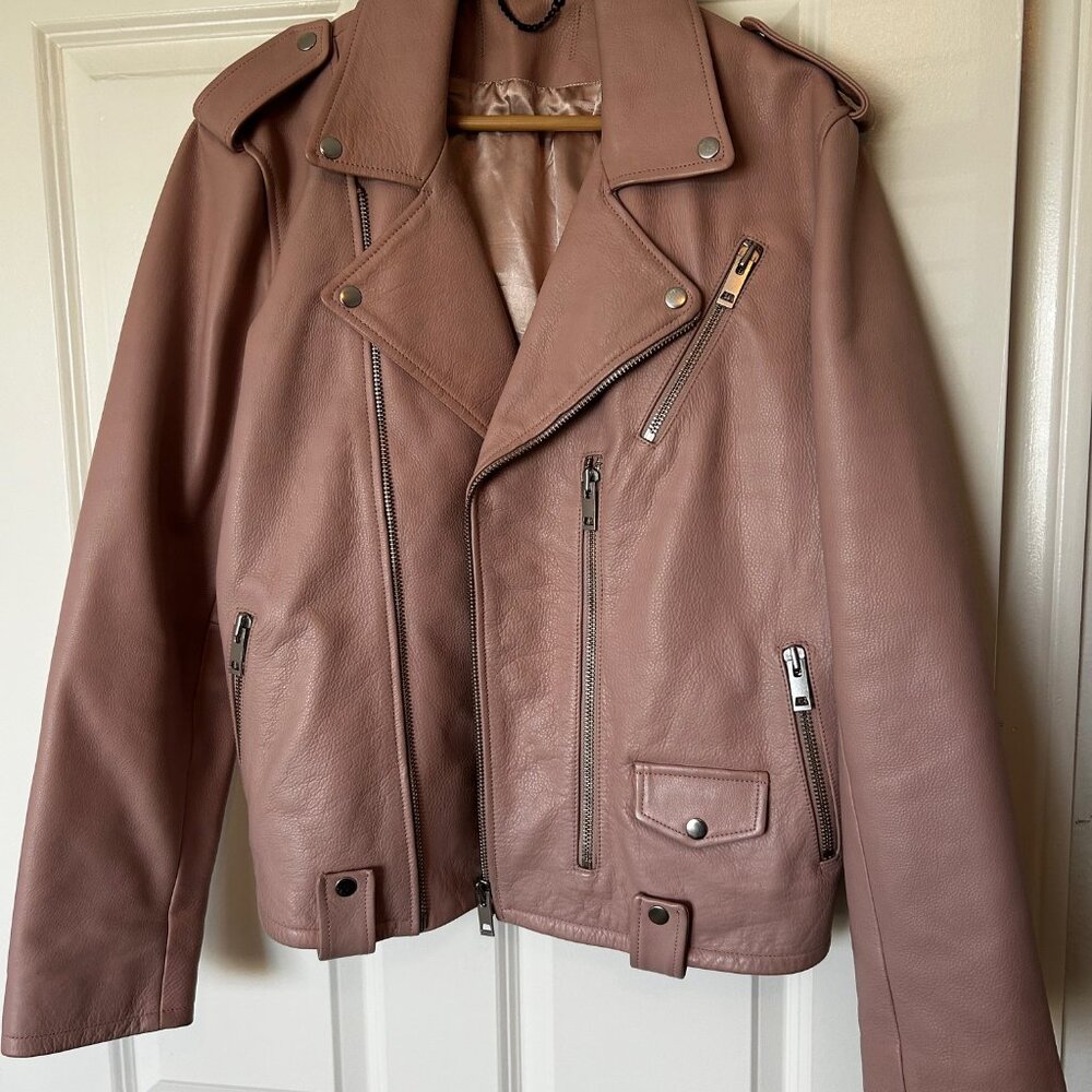 Joe's Jeans Pink Leather Biker Jacket. Size L.